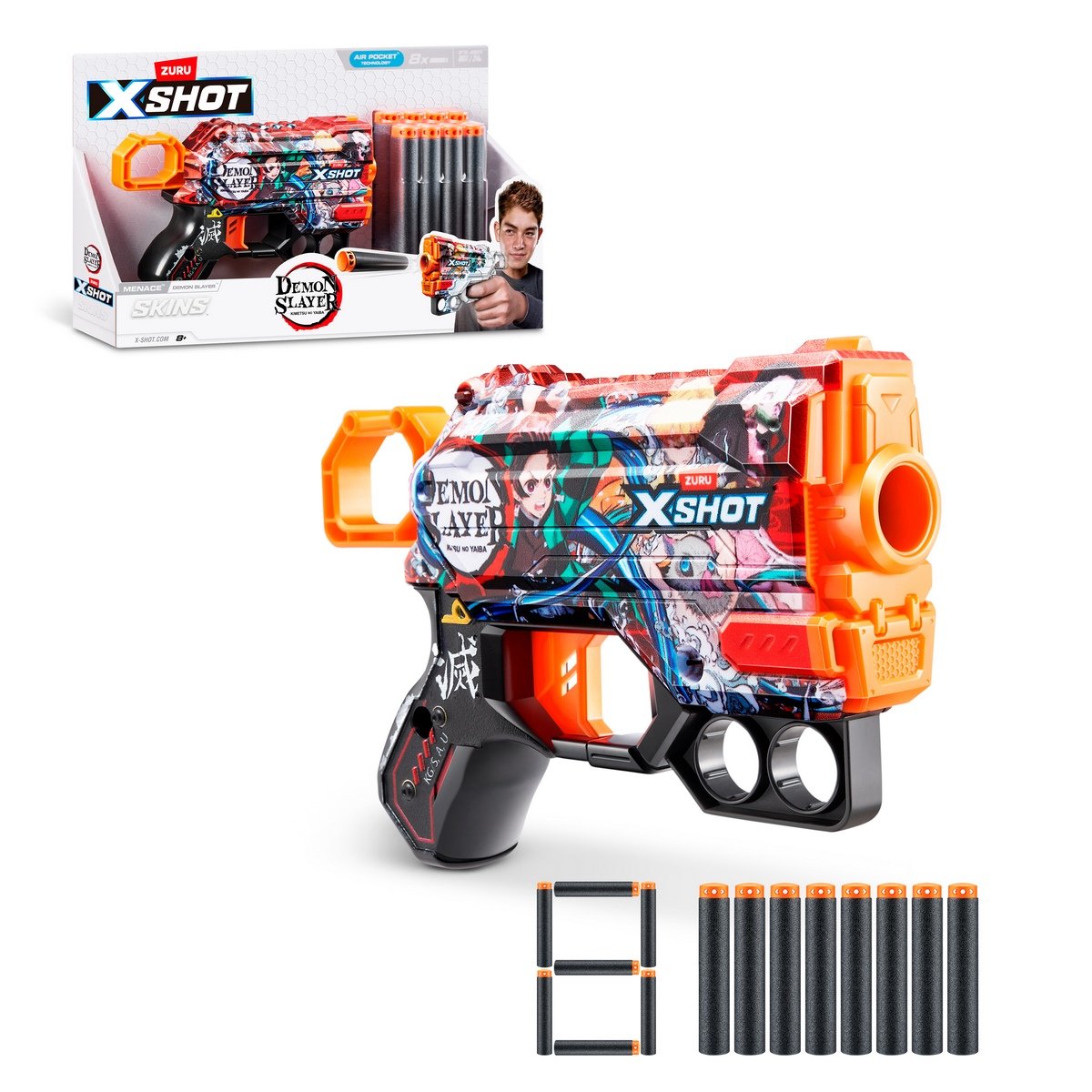 Lanza Dardos Menace Skins Demon Slayer Con 8 Dardos X-Shot Categoría: Lanzadores dardos - agua y más Tipo producto: Armas y artilugios de juguete